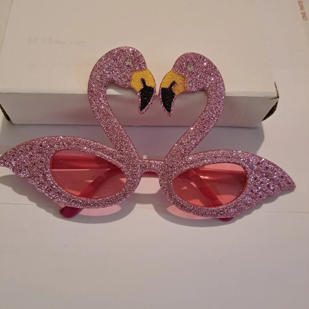 Pink Flamingo Glitter Glasses Novelty Party